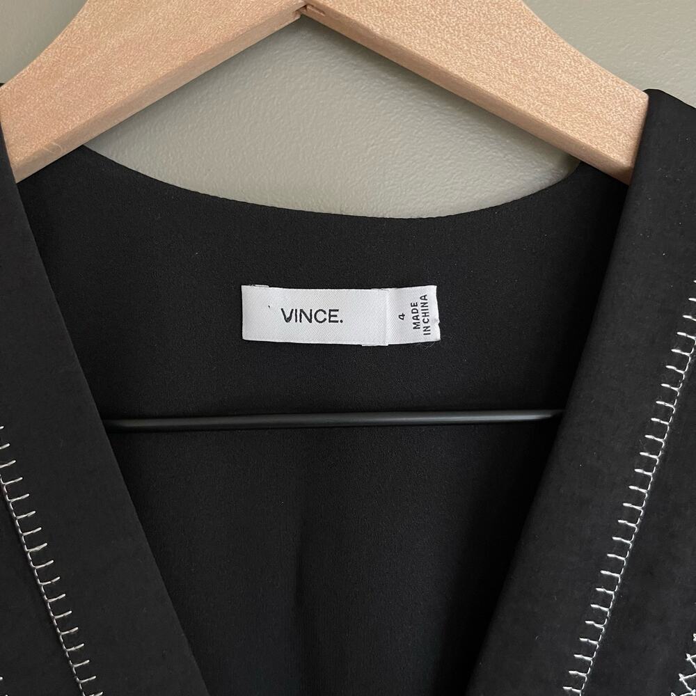 Vince Embroidered Front V-Neck Shift Dress Black Size 4 Minimalist Relaxed Fit - Picture 11 of 16